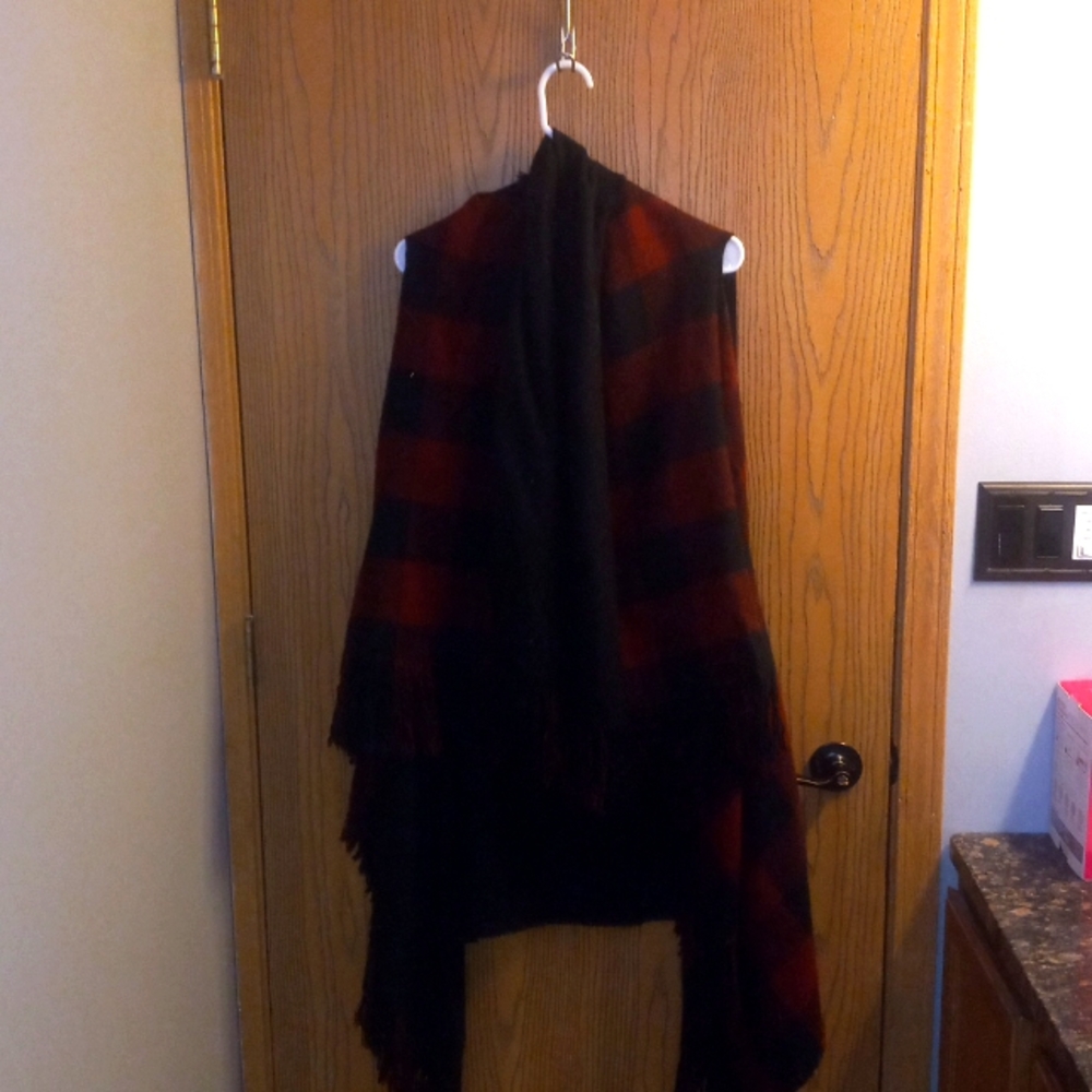 Black & red Buffalo plaid blanket vest